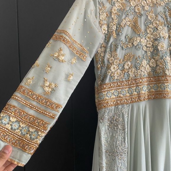 Light Blue and Gold Embroidered Anarkali Gown - Picture 5 of 11